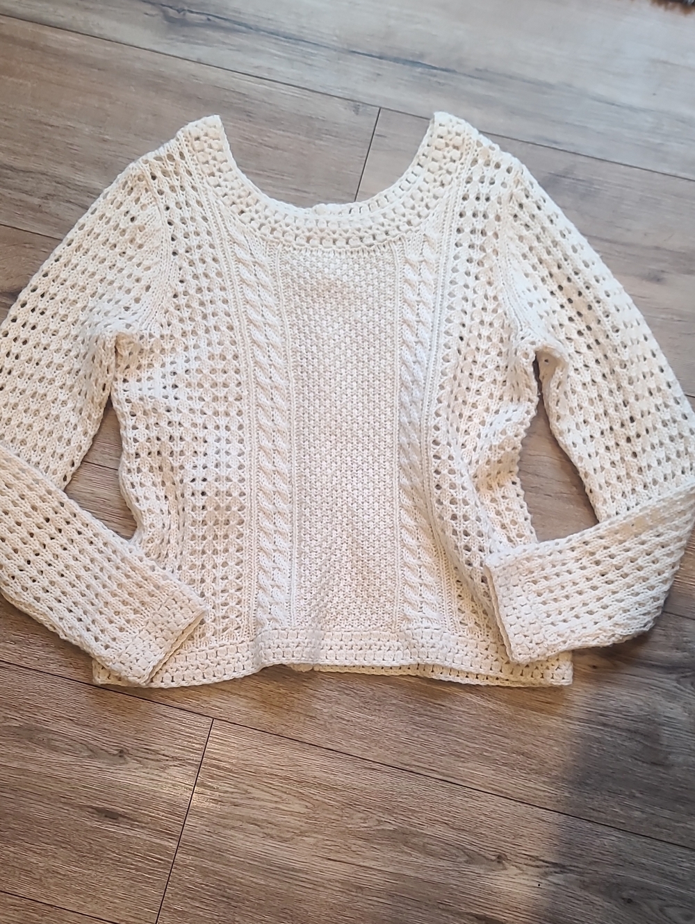 Lucky Brand Size Xl cream open knit cable knit wool blend button back sweater